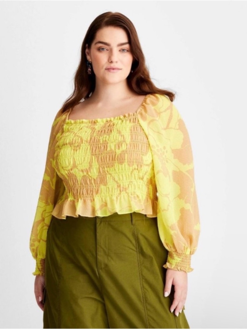 Future Collective Yellow Floral Smocked Crop Top Festival Indie XXL